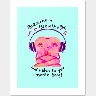 Cute Molar Yogi illustration - Breathe in... Breathe out... and listen to your favorite song! - for Dentists, Hygienists, Dental Assistants, Dental Students and anyone who loves teeth by Happimola Posters and Art